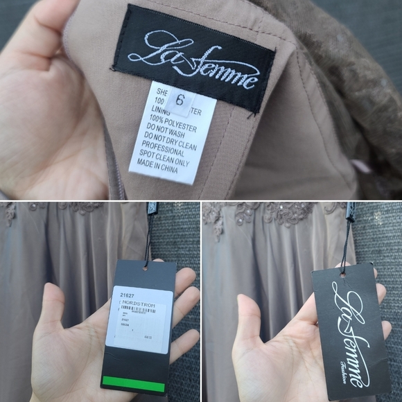 La Femme | Lace & Satin A-Line Gown In Cocoa Size 6 NWT Flawed - Picture 4 of 16